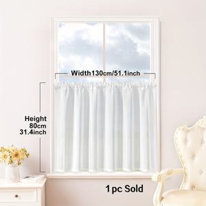 TEMU 1pc 간단한 카페 커튼, 화이트 중공 짠 소재 발란스, 막대 포켓 평면 커튼, 주방, 식당, 거실 창문, 문 장식 및 셰이딩 홈 데코에 적합한 작은 창문 커튼