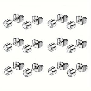 TEMU 살롱 및 가정용 316L 스테인리스 스틸 스터드 귀걸이, 바디 피어싱 스터드 이어링, 코 버튼 피어싱 스터드 이어링 6쌍