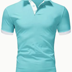 TEMU 남성용 스포티 셔츠 - 통기성 스트레치 원단, 클래식 칼라 & 버튼 디테일, 캐주얼 & 세미 포멀 착용 솔리드 컬러 반팔 탑, 액티브 라이프스타일 의류, 여름 패션, 신축성 소재, 슬림한 질감