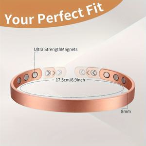 TEMU 1개 우아한 로즈 골드 구리 자석 팔찌 남녀공용 - 조절 가능, 저자극성 단색 디자인과 부드러운 둥근 표면 - 추수감사절 & 크리스마스 선물로 이상적인 주얼리