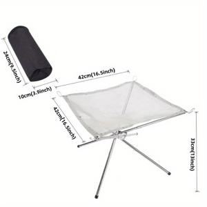 TEMU 1pc 접이식 휴대용 강철 메쉬, 캠핑 화재 구덩이 메쉬, 야외 장작 굽기 캠프 파이어 랙, 스테인레스 스틸 화재 거치대 그물, 토트 백이있는 캠프 파이어 랙 장비, 야외 캠핑 소각 랙, 바베큐 장작 난로 액세서리