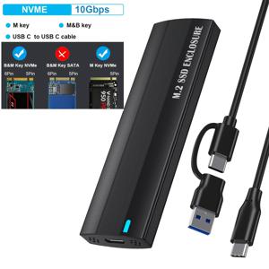 TEMU 고속 M.2 NVMe SSD 인클로저 - USB 3.1 Gen 2 (10Gbps)에서 PCI-E 어댑터, UASP 지원, 2230/2242/2260/2280 크기용 알루미늄 합금 케이스