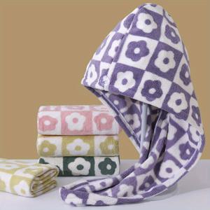 TEMU 꽃무늬 헤어 드라이 캡 꽃무늬 헤어 타월 물을 흡수하는 샤워 캡