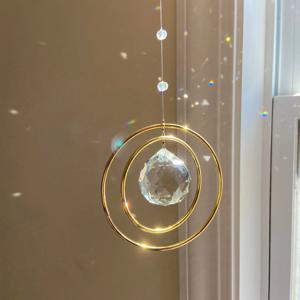 TEMU 1개 반짝이는 무지개 선 캐처 - 골드 프레임 & 블루 비즈가 있는 우아한 유리 프리즘 창문 장식, 사랑하는 사람을 위한 완벽한 선물, , 추수감사절 & 새해에 이상적, 무지개 방 장식