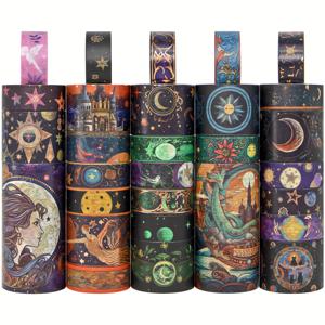 TEMU 저널링, 스크랩북용품, 플래너, DIY 공예, 선물 포장용으로 사용되는 매직 테마의 장식용 와시 테이프 29개 세트