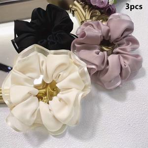 TEMU 3개 세트 성격 솔리드 컬러 레이스 대장 헤어 링 패셔너블 다용도 헤어 타이 헤어밴드 고무 밴드