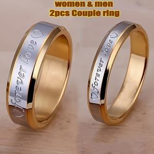 TEMU 2pcs 패션 절묘한 스테인레스 스틸 황금 반지 커플, 일상 착용을위한 보석 액세서리, 연회 휴일 생일 결혼 기념일 선물 세트