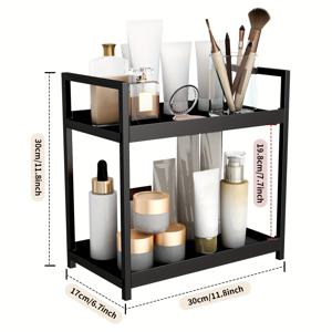 TEMU 1개 2단 데스크탑 스토리지 정리함 랙, 금속 및 플라스틱 화장품 메이크업 향수 홀더, 욕실 세면대, 책상, 화장대, 문구류용 다목적 선반, 립스틱, , 침실 및 주방 액세서리에 적합 - 블랙/화이트