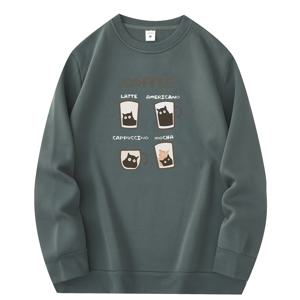 TEMU 남성용 트렌디 레드 크루 넥 스웨트셔츠 - 캐주얼 커피 그래픽 프린트 풀오버, 