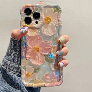 TEMU 아이폰 17, 16, 15, 14, 13, 12, 11 호환 신상 스타일리시 Y2K 무지개빛 블루 꽃 불규칙 웨이브 엣지 도파민 충격 방지 폰 케이스. 인플루언서들에게 인기 있으며 특별한 날 선물로도 좋습니다.