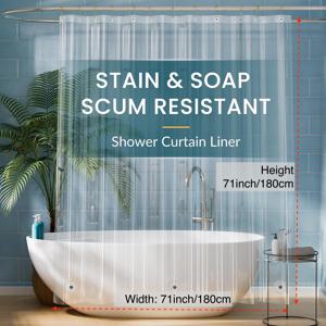 TEMU 1개 투명 샤워 커튼 라이너, 자석 포함, PEVA 경량 욕실용 샤워 커튼 12개의 플라스틱 후크 및 방청 그로메트, 추가 긴 길이의 투명 샤워 커튼, 욕실 액세서리|샤워커튼