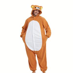 TEMU 【인기 선택】남성용 만화 동물 원피스 파자마 - 가을과 겨울용 두꺼운 따뜻한 플리스, 박쥐 소매 후드, 나이트가운 목욕 가운, 할로윈과 크리스마스 파티에 완벽, 성인용, 의상