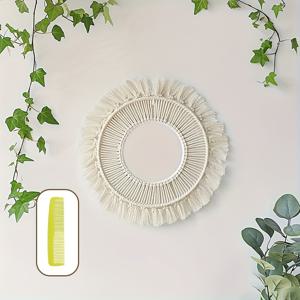 TEMU 1개 핸드메이드 마크라메 벽걸이 거울 - 거실, 침실, 사무실 및 크리스마스 파티 장식용 정교한 패브릭 태피스트리, 천연 어시톤 미러 월 데코