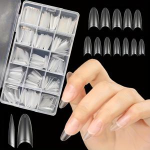 TEMU 미디엄 오벌 네일 팁, 320개 소프트 젤 X 네일 팁 오벌 라운드 매트 투명 인공 네일 하프 커버드 아크릴 네일 팁 12가지 사이즈 네일 익스텐션, 젤 네일에 적합