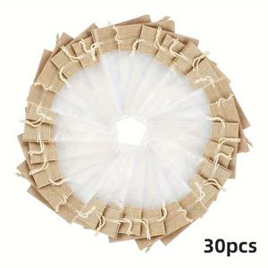 TEMU 30개 세트 우아한 오간자 & 버랩 끈끈이 선물 가방, 4x6인치 - 내구성 있는 쉬어 메쉬 파우치 장식 리본 포함, 보석류, 사탕, 파티 용품, 결혼식, 축제, 화장품 보관, 크리스마스, 할로윈에 완벽한 소형 선물 봉투