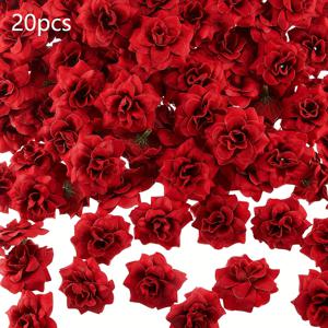 TEMU 20개 세라 플로라 다크 레드 실크 인공 장미 머리 - DIY 웨딩, 부케, 공예 장식용 리얼리스틱 장미, 데이, 크리스마스 등에 완벽, 축제 장식 | 리얼리스틱 플로럴 디자인 | 상세한 꽃잎, 부케 액세서리