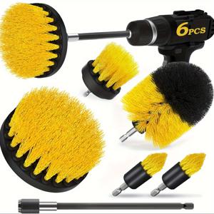 TEMU 6pcs 드릴 브러시 세부 청소 키트 (연장 액세서리 포함), 자동차, 보트, 좌석, 카펫, 신발, 주방, 욕실 및 유리창용 소프트 브리스틀 전기 청소 브러쉬 – 다양한 색상 옵션 (드릴 미포함)
