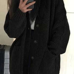 TEMU 여성용 캐주얼 V넥 싱글 버튼 스웨터 | 가을/겨울 단색 가디건, 버튼 디테일