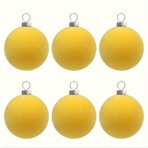 TEMU 6개 벨벳 크리스마스 장식품 - DIY 트리, 화환 및 홈 데코용 2.4인치 컬러풀 플라스틱 볼, 부드러운 파스텔 & 생생한 색상(핑크, 오렌지, 노랑, 그린, 블루, 틸), 데코 | 플록 텍스처 | 부드러운 패브릭 커버, 크리스마스 장식