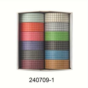 TEMU 체크무늬 와시 테이프 12롤/상자: 스크랩북, 쓰레기 일기장, 공예 및 플래너 액세서리 - 그리드 패턴, 종이 소재|일기장