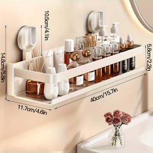 TEMU 1개 공간 절약형 화이트 카본 스틸 흡착 컵 수납 선반 - 욕실 & 주방용 벽걸이 정리대, 제품, 화장품, 향수에 이상적 - 드릴링 필요 없는 슬림 디자인, 주방 수납|슬림 화이트 선반|드릴 없는 설치, 욕실 정리 및 수납