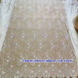 TEMU 150cm x 300cm 기하학적 자수가 들어간 속눈썹 레이스 원단 - 드레스 장식, 소매 및 장식 패치용 - 100% 폴리에스터, 기계 세탁 가능한 미리 자른 레이스 소재