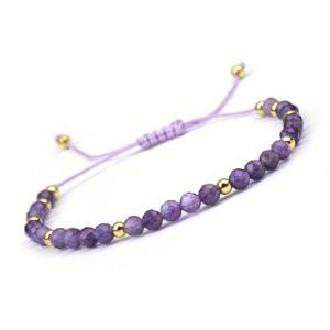 TEMU 4mm 천연석 노랑 호랑이 보라색 녹색 동릉 달장석 빨간 패턴 면 처리된 라운드 비즈와 황금 검은 헤마타이트 비즈가 있는 브레이드 팔찌, 남녀 공용 일상 착용 선물 주얼리