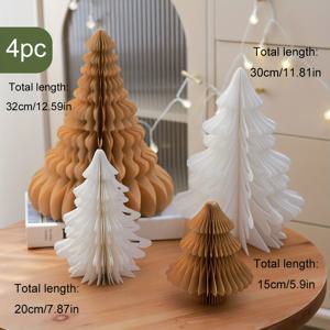TEMU 4개 세트 크리스마스 장식: 휴일 파티와 축하 행사를 위한 트리 모양 벌집 종이 테이블 오너먼트