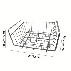TEMU 2개의 막대와 9개의 후크가 있는 스테인리스 스틸 다용도 걸이 바구니 - 드릴 없는 설치, 주방, 욕실 및 옷장 보관에 완벽, 층층이, 캐비닛 내장 선반, 바닥 걸이 바구니 랙