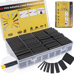 TEMU 400개 열수축 케이블 슬리브 - 접착식 라인 처리, 해양 등급 열수축 폴리머 튜브 (3:1 수축율), 방수 절연, 해양 및 자동차 배선용, 블랙, 세련된 원통형 디자인, 내구성 있는 절연재, 배터리 미포함