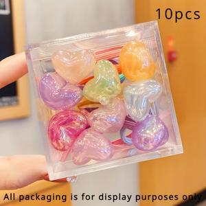 TEMU 귀여운 토끼, 하트 & 별 디자인의 10개입 스위트 파스텔 헤어 타이 - 튼튼한 폴리에스테르 & 레진, 소녀용 컬러풀 신축성있는 밴드, 포니테일 & 브레이드에 완벽, 포니테일 헤어 타이