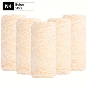 TEMU 5-팩 벨벳 쉐닐 원사, 부드러운 폴리에스터 뜨개질 원사 (흰색, 베이지색, 파란색, 갈색, 보라색, 녹색, 검정색, 회색) - DIY 직조 공예 재료