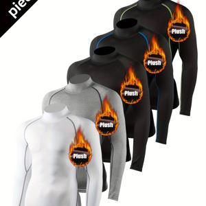 TEMU 남성용 열감압 긴팔 컴프레션 트레이닝 슈트 5pcs 세트 - 하이넥 퀵드라이 타이트핏 스키, 농구, 축구, 러닝, 헬스 & 아웃도어 스포츠용 멀티 베이스 레이어 (솔리드 컬러)