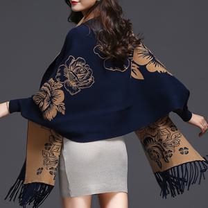 TEMU 1개 가을-겨울 두꺼운 따뜻한 망토 숄 | 캐시미어 방지, 태슬 자카드, 정장 스타일, 손세탁 또는 드라이 클리닝, 우아하고 장식적