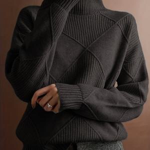 TEMU 플러스 사이즈 단색 컬러 니트 스웨터, 가을 & 겨울용 캐주얼 터틀넥 긴 소매 풀오버 스웨터, 여성용 플러스 사이즈 의류|빅사이즈