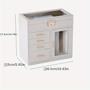 TEMU 1개 케이스그레이스 대용량 보석 정리함 360° 회전 후크, 투명 플립 뚜껑 & 다중 서랍 수납 - 목걸이, 반지, 귀걸이, 시계, 헤어 액세서리용 우아한 화이트 인조 가죽 데스크탑 보관함, 26.5cm/10.43인치, 여성 생일 크리스마스 선물, 패브릭 내부, 주얼리 박스, 시계 보관 케이스