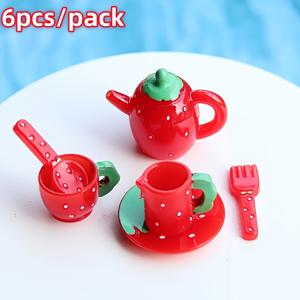 TEMU 미니어처 티 세트 레진 차미 - 6pcs 3D 만화 미니 티 팟 컵 식기 DIY 공예 용품 주얼리 만들기, 스크랩북, 페어리 가든 액세서리용