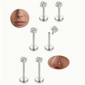 TEMU 6개 스테인레스 스틸 큐빅 합성 지르콘​ 피어싱 세트, 입술, 코, 귀 스티드 3가지 크기 6mm/8mm/10mm 파티 및 캐주얼 의상에 적합