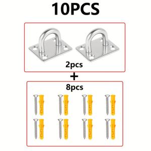 TEMU 10개 세트 스테인리스 스틸 해양 등급 M6 아이 볼트, 설치판 및 나사 포함, 해먹, 체육관 장비, 가정용, 선박 갑판 하드웨어를 위한 중량 금속 훅