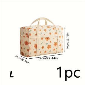 TEMU 1개 접이식 보관 가방 - 대용량 방습 폴리에스터 정리함 (오렌지 꽃/베이지색 잎사귀 무늬), 이사 및 여행용, 침구 & 옷 보관, 의류 수납, 여행 필수품, 생동감 있는 디자인, 강화된 스티칭, 휴대용 컨테이너, 홈 오거나이저