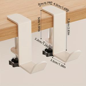 TEMU 2개 메탈 데스크 클립 후크 | 드릴 불필요 데스크탑 스탠드, 휴대용 백팩 후크, 창의적인 수납 정리함, 컴퓨터 책상 옆 후크, 벽걸이, 사무실, 침실, 책상용, 크림 화이트/회색, 다용도 후크