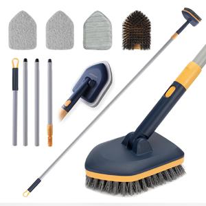 TEMU 다기능 샤워 스크러버, 망원경 손잡이, 3-in-1 욕조 및 타일 청소 브러시 키트, 교체 가능한 헤드 - 스카우링, 마이크로파이버, 강모 브러시 - 욕실, 주방, 수영장, 벽 청소 - 금속 손잡이, 단단한 단단함, 유리 및 플라스틱 재질, 실외 및 자동차 사용 - 전기 불필요