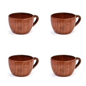 TEMU 4개입 일본식 대추나무 플랫 바닥 커피 컵 나무 손잡이 보온 차 컵 편리한 컵 솔리드 우드 컵