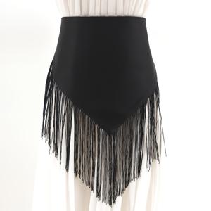 TEMU 여성용 블랙 와이드 벨트 - 프린지 디테일이 있는 세련된 코르셋 스타일 허리 치너 - 드레스와 셔츠에 이상적, 캐주얼 또는 파티용으로 완벽, 기계 세척 가능, 파티 액세서리 | 프린지 디테일링 | 폴리에스터 벨트, 청바지용 드레스 벨트