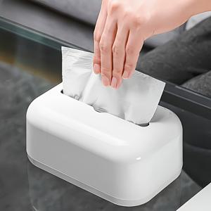 TEMU 세련된 화이트 티슈 박스 홀더 - 벽걸이형, 드릴 없는 디자인, 주방, 거실, 욕실용 - 내구성 있는 플라스틱, 광택 마감