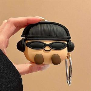 TEMU 귀여운 안경 감자 디자인 실리콘 이어폰 케이스, for AirPods 4와 호환, for AirPods Pro 2, for AirPods 3, 및 iPod 모델용, 손목끈 구멍이 있는 내구성 있는 보호 커버