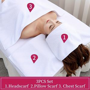 TEMU 3pcs 무향 스파 타월 세트 - 파인애플 헤드 스카프, 베개 및 가슴 타월 - 미용실 피부 관리용 - 전기나 배터리가 필요하지 않습니다