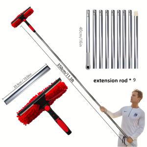 TEMU 2-in-1 하이라이즈 유리 청소 키트, 9 개 스테이크, 350cm/11.5ft, 5 가지 색상, 스퀴지, 셀리 마이크로파이버 천, 습식/건식 사용, 간편한 보관을 위한 인터록킹 디자인, 효율적인 청소 | 스타일리시 클리너 | 레진 헤드