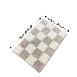 TEMU 홈버 체크무늬 미끄럼 방지 욕실 매트 - 부드러운 마이크로파이버, 흡수성, 기계 세척 가능, 고급스러운 트림 도어 매트, 욕실, 샤워 지역, 홈 데코용, 두 가지 크기 제공, 욕실 매트|체크무늬 패턴|기계 세척 가능 매트, 욕실 매트