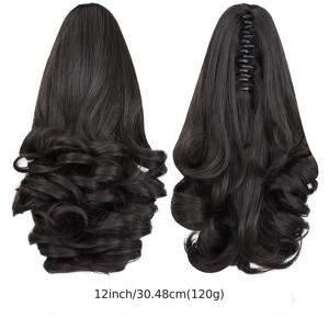 TEMU 여성용 우아한 12인치 클로 클립 포니테일 익스텐션 - 자연스러운 블랙 컬리 웨이브 합성 헤어피스, 착용하기 쉽고 편안한 통기성, 모든 행사에 다용도, 포니테일 헤어 익스텐션